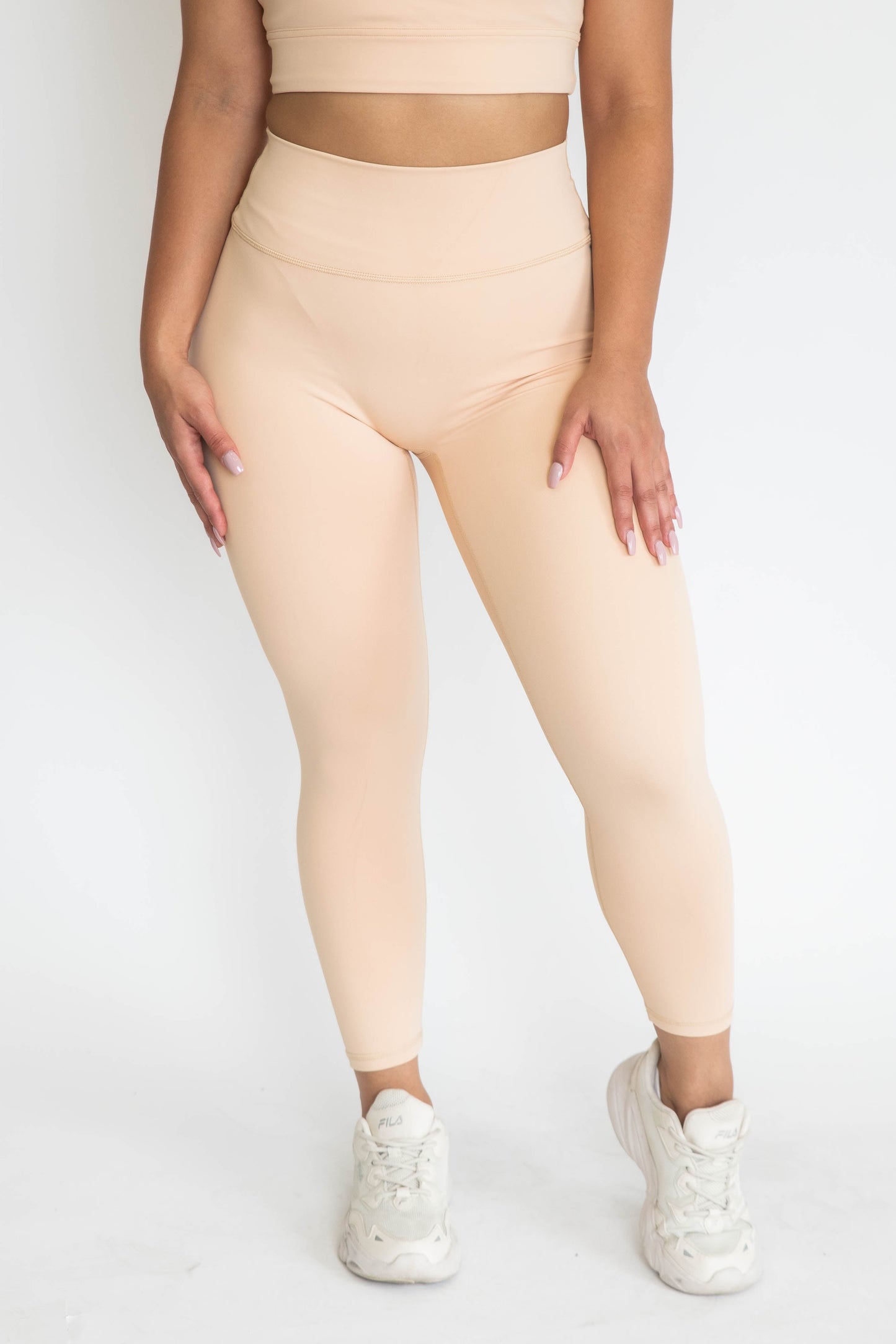 Ankle Length Scrunch Leggings - Sand
