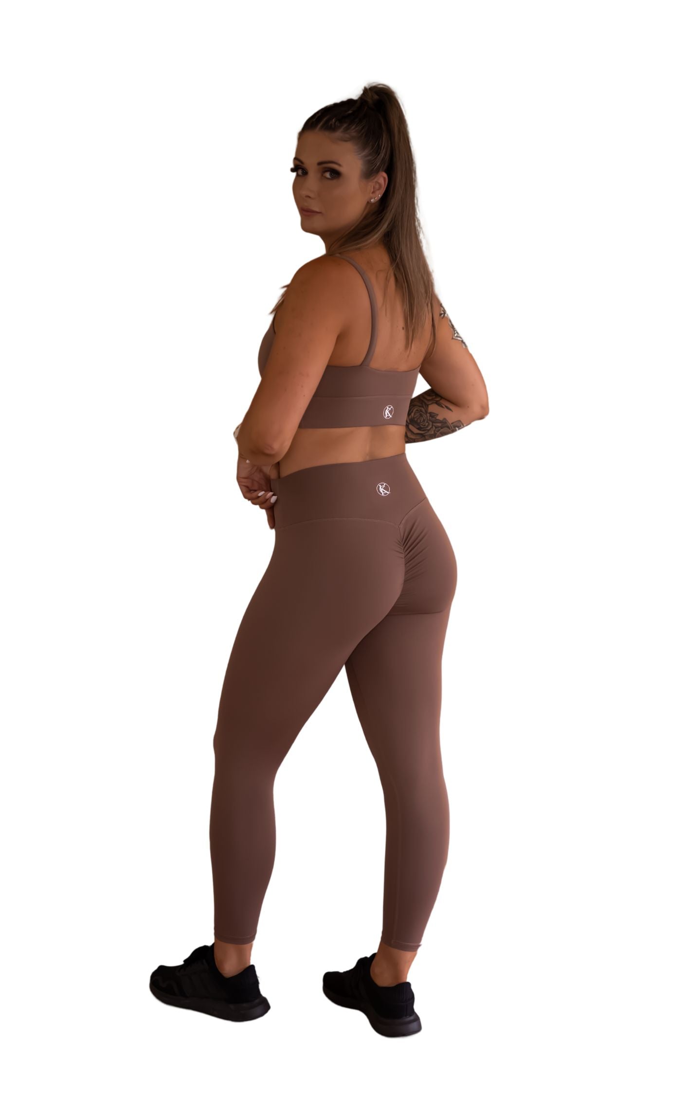 Ankle Length Scrunch Leggings - Chocolate Brown