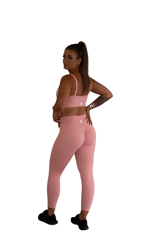 Ankle Length Scrunch Leggings - Pink