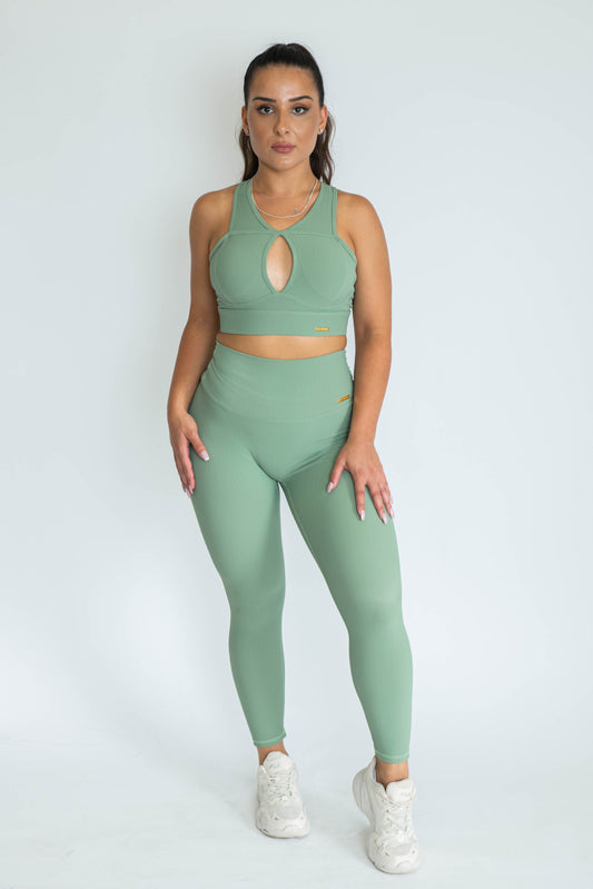 KCC Lush Ribbed Sports Bra - Sage Green