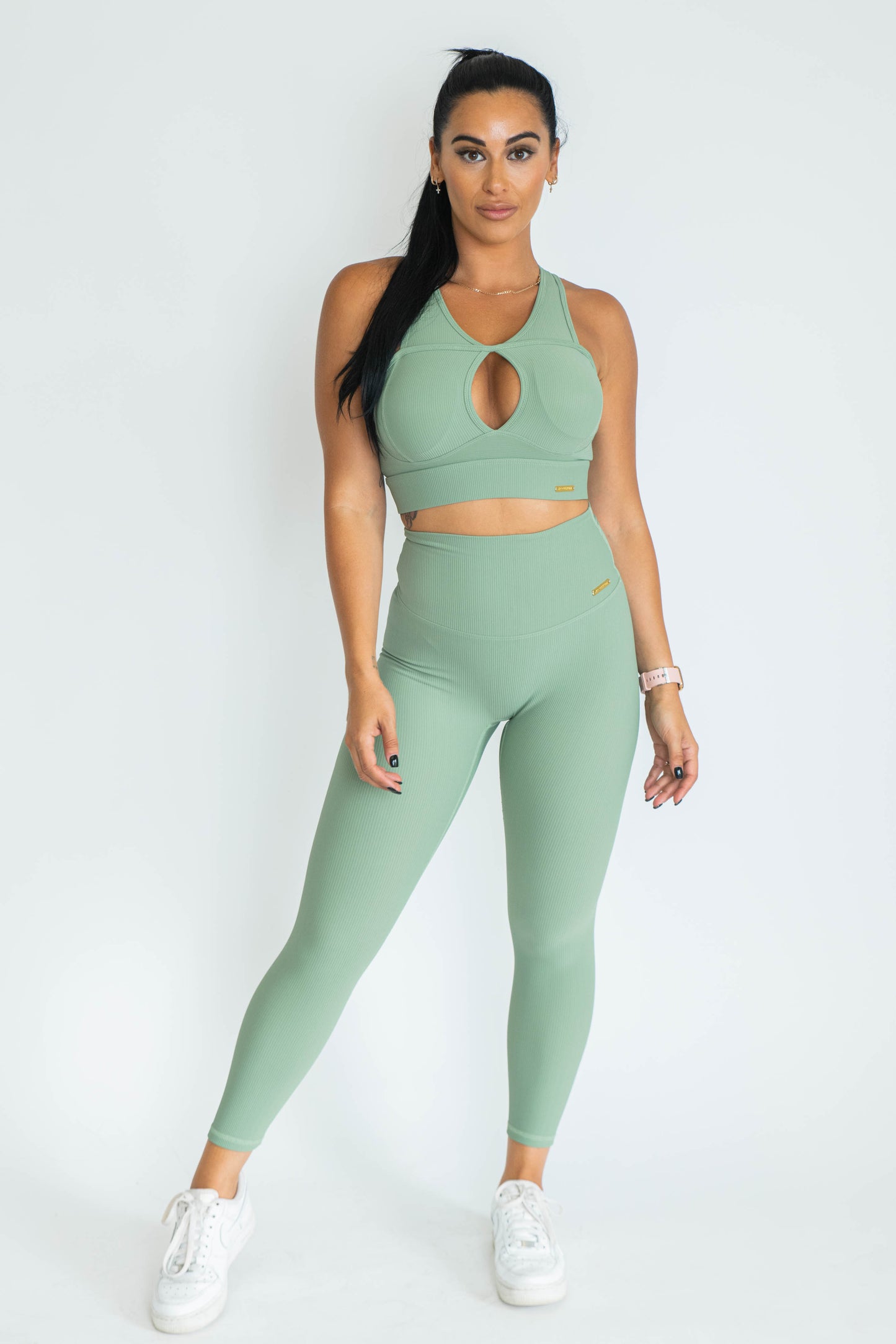 KCC Lush Ribbed Sports Bra - Sage Green