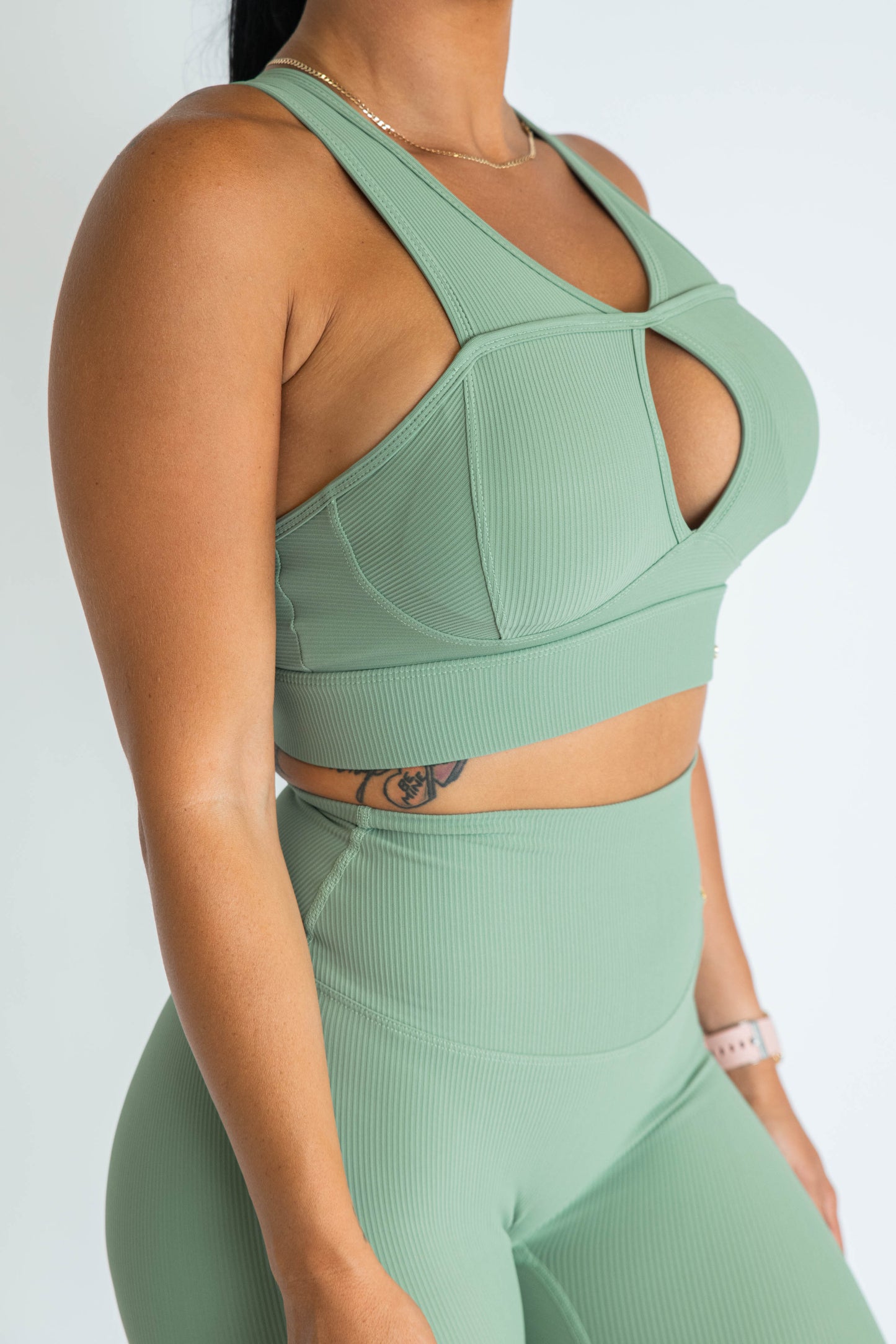 KCC Lush Ribbed Sports Bra - Sage Green