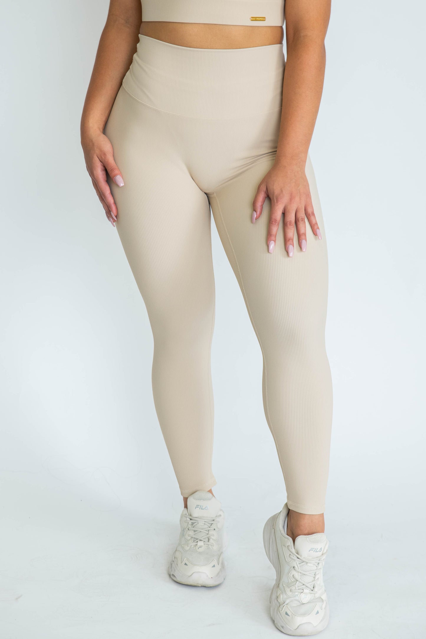 Lush Ribbed Ankle Leggings - Beige