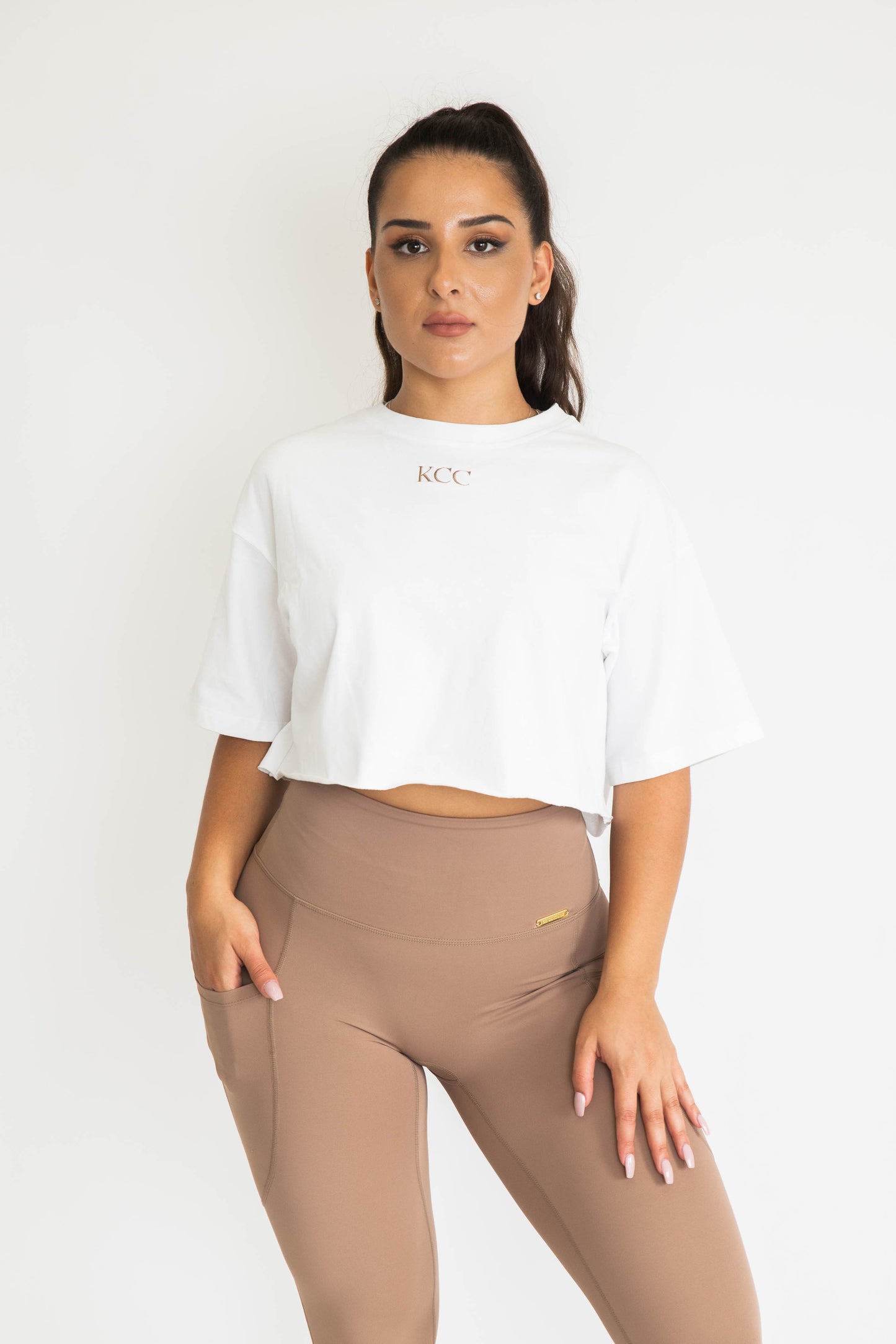 KCC Crop Tees - White / Mocha Logo