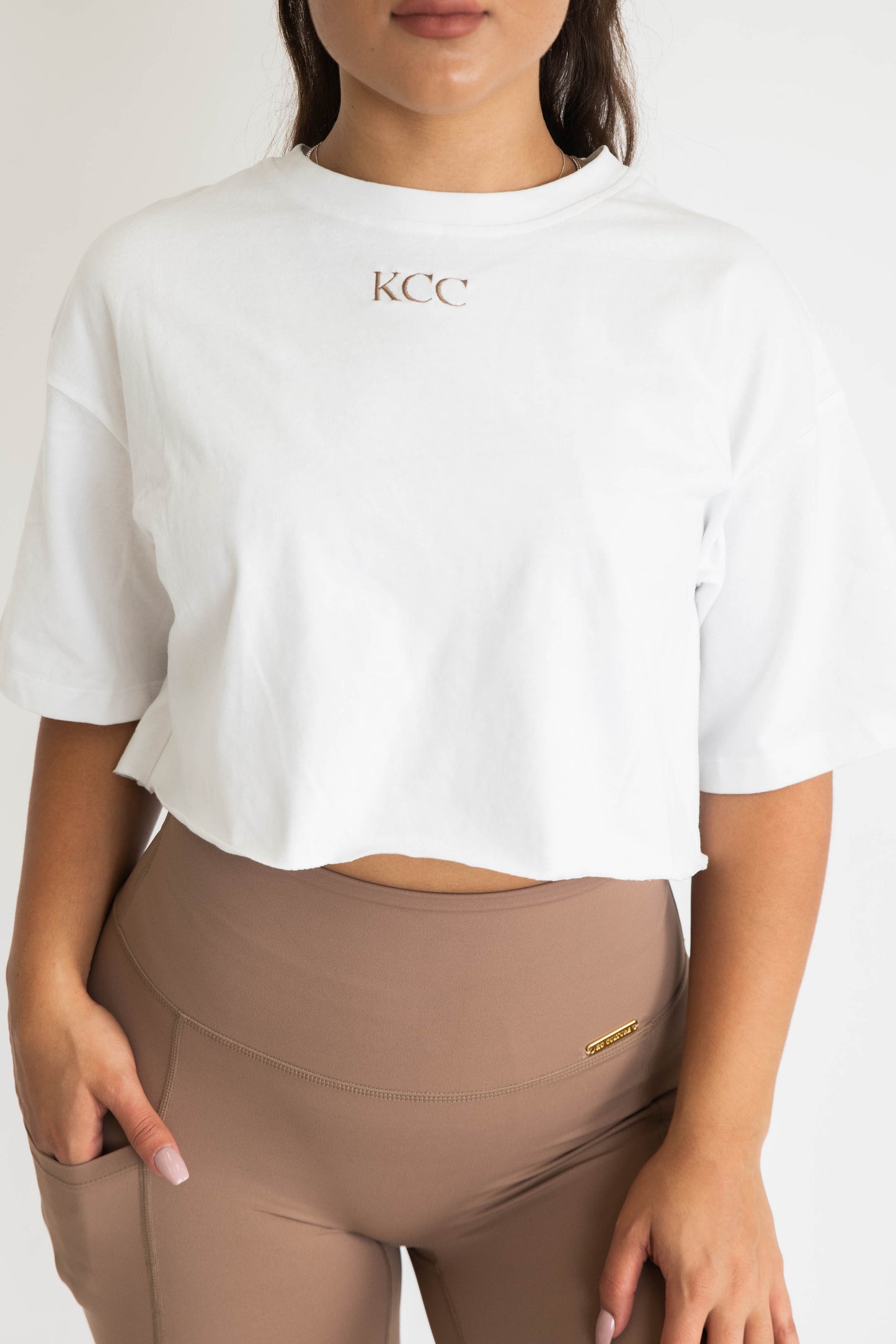 KCC Crop Tees - White / Mocha Logo