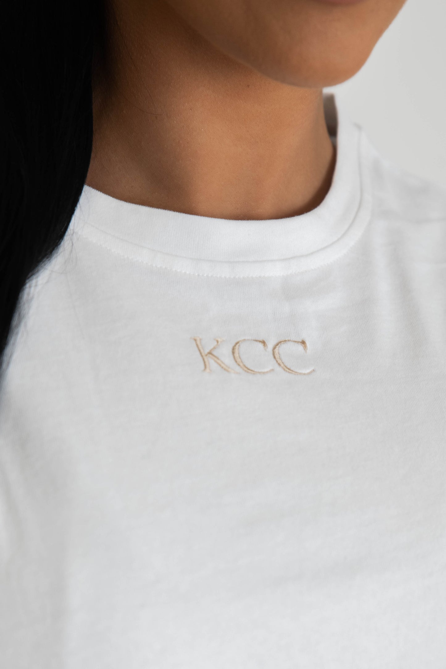 KCC Crop Tees - White / Beige Logo