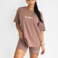 Classic Oversized Tee and Bike Short Set - Chocolate