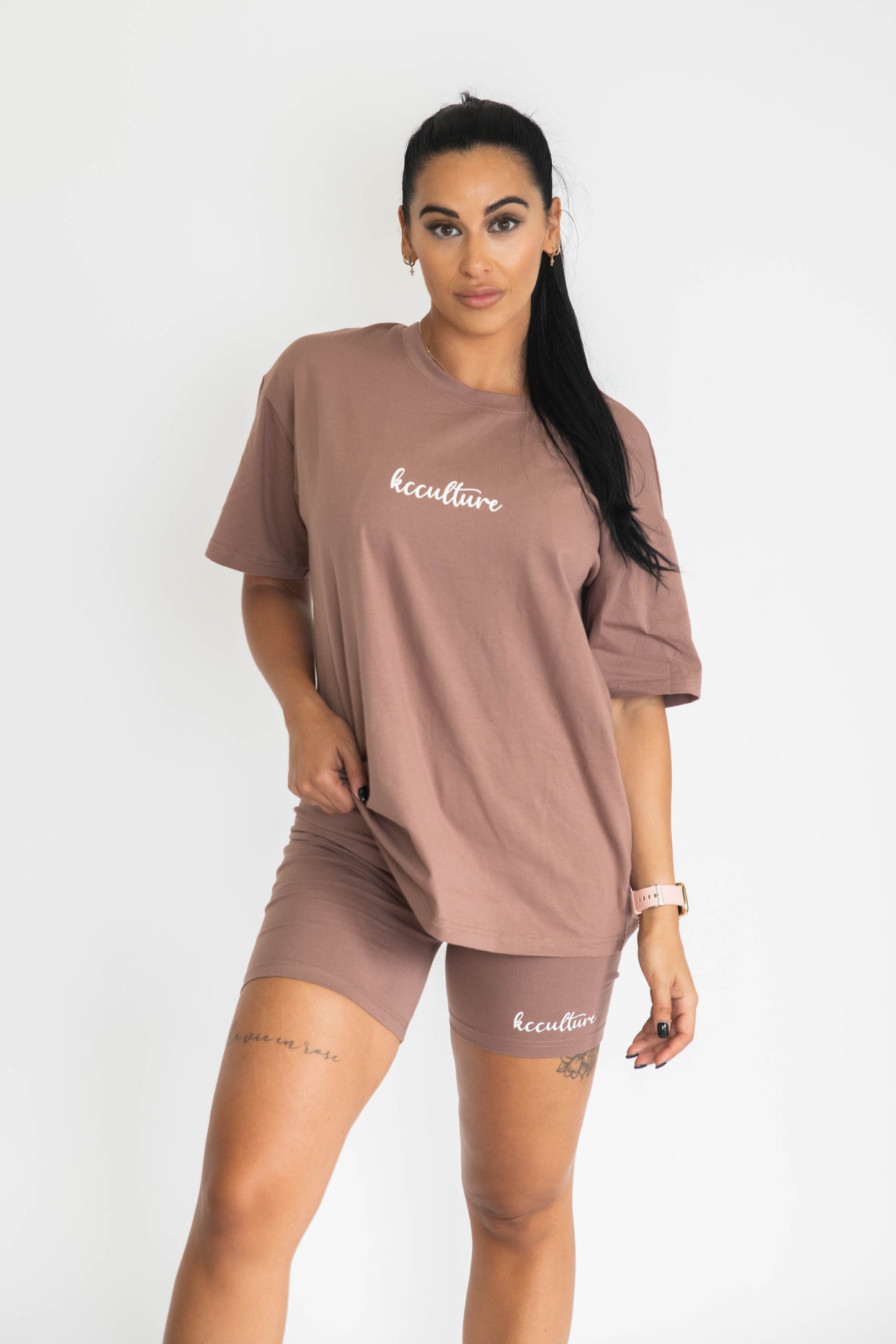 Classic Oversized Tee and Bike Short Set - Chocolate