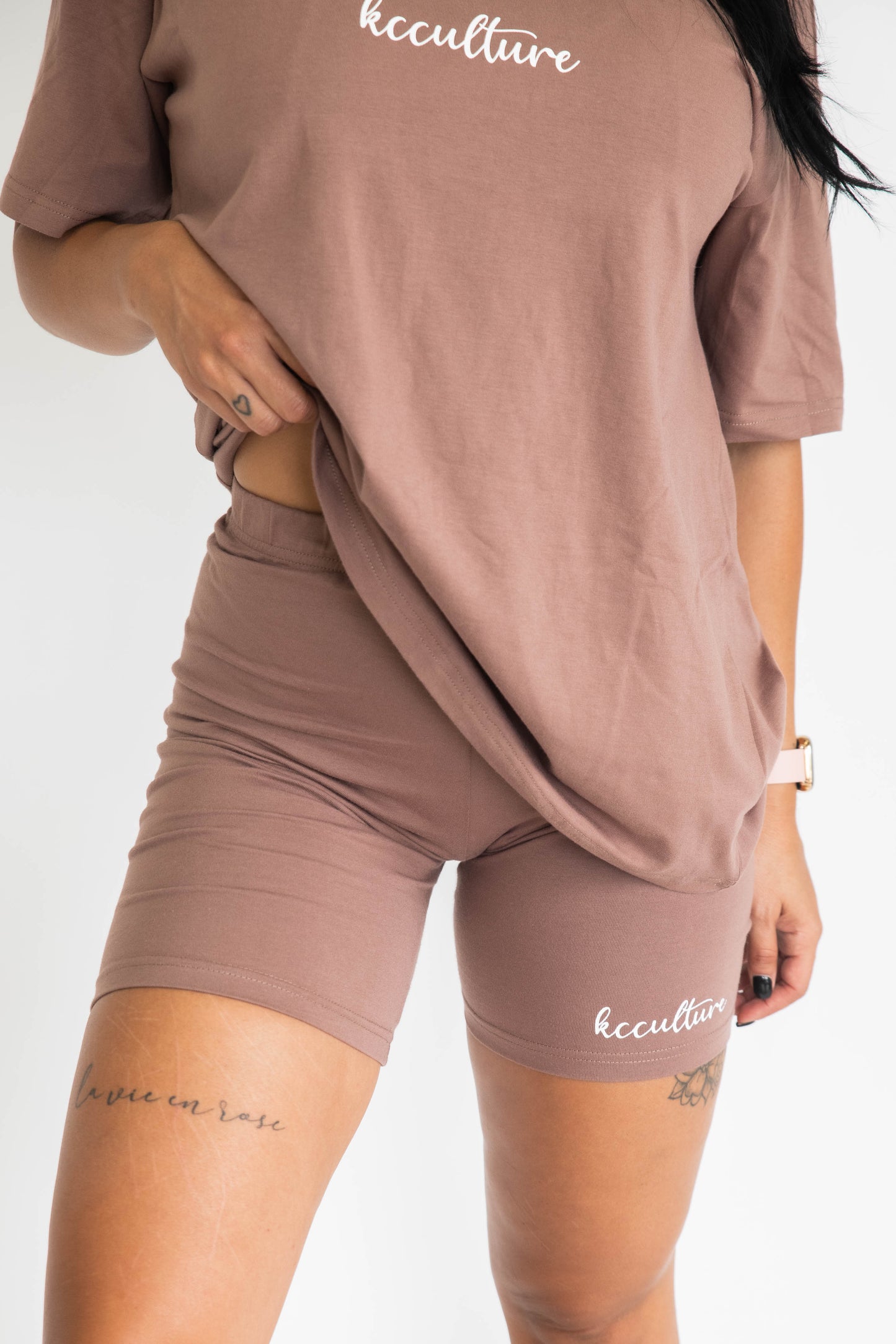 Classic Oversized Tee and Bike Short Set - Chocolate