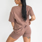 Classic Oversized Tee and Bike Short Set - Chocolate