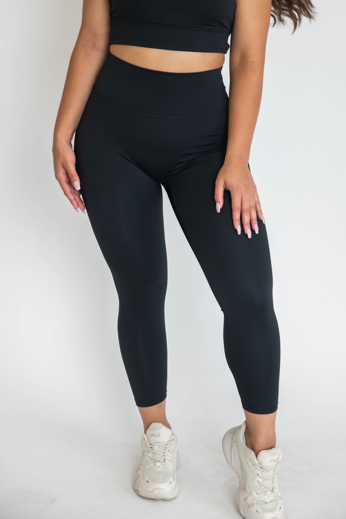 Ankle Length Scrunch Leggings - Black